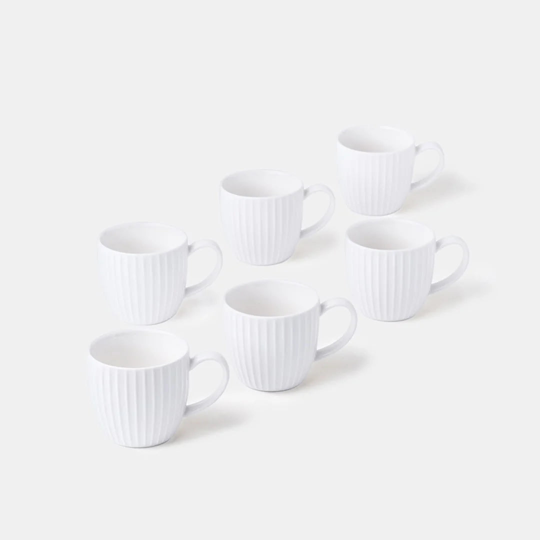 Rena Porcelain Linear White Espresso Cup 125 ml 6 pcs Set in elegant ribbed design