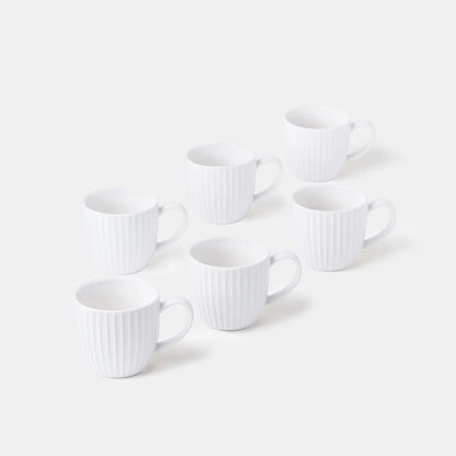 Rena Porcelain Linear White Espresso Cup 125 ml 6 pcs Set in elegant ribbed design