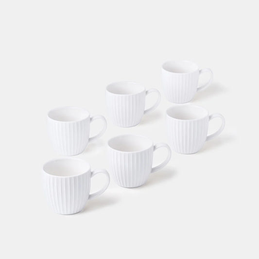 Rena Porcelain Linear White Espresso Cup 125 ml 6 pcs Set in elegant ribbed design