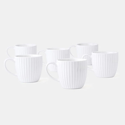 Rena Porcelain Linear White Espresso Cup 125 ml 6 pcs Set featuring elegant ribbed design for stylish coffee service