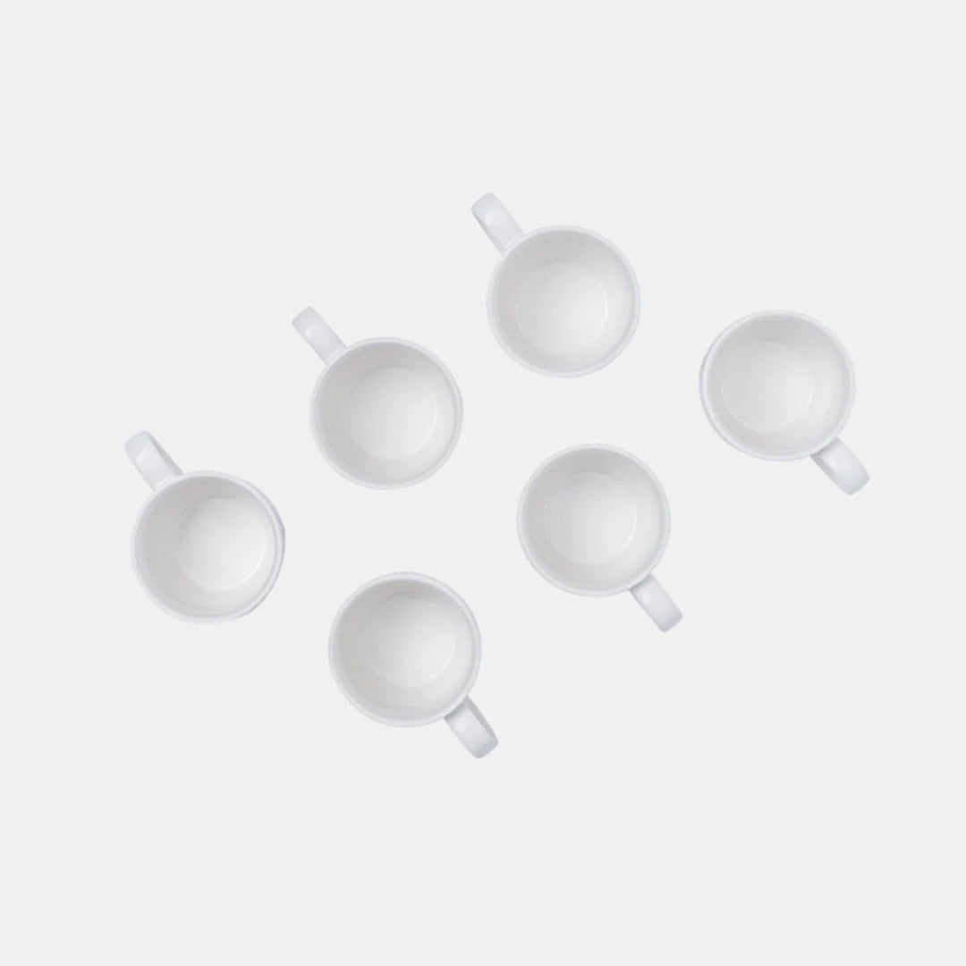 Rena Porcelain Linear White Espresso Cup 125 ml 6 pcs Set arranged together for a classic coffee experience