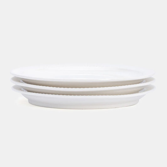Rena Porcelain Linear White Quarter Plate 3 pcs Set 8 inches stacked neatly for elegant dining