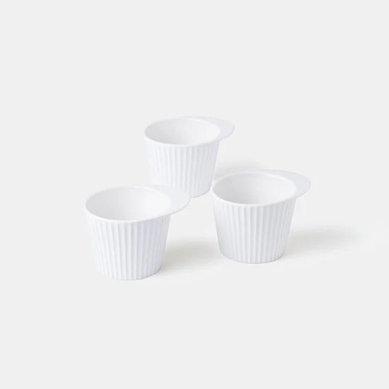 Rena Porcelain Linear White Tall Cup 200 ml Set of 3 with elegant ribbed design for stylish dining