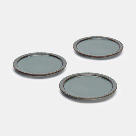 Rena Porcelain Teal Dessert Plate Set of 3 with Elegant Textured Edges for Stylish Serving