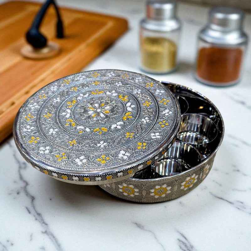 Antique Retro Stainless Steel Masala Box with 7 bowls