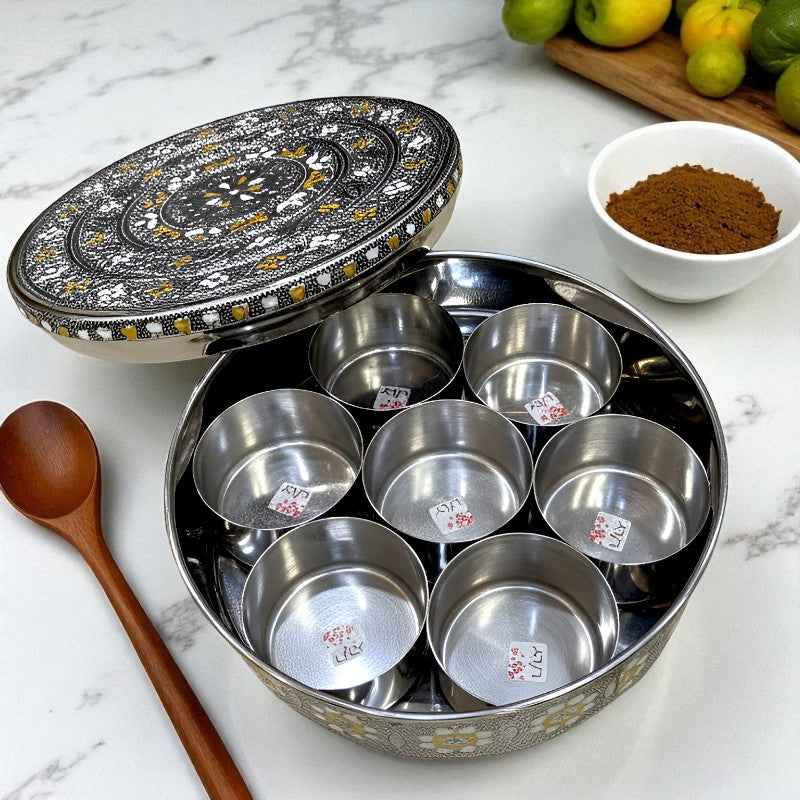 Antique Retro Stainless Steel Masala Box with 7 bowls