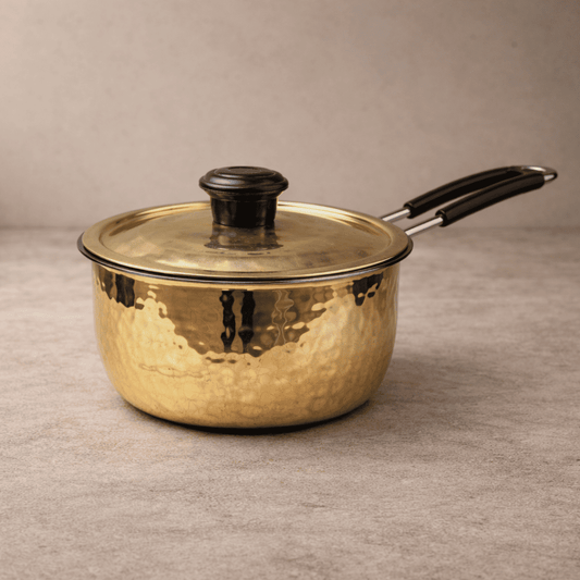 Tamira Pure Brass Saucepan With Insulated Handle & Lid, 1.9 litre