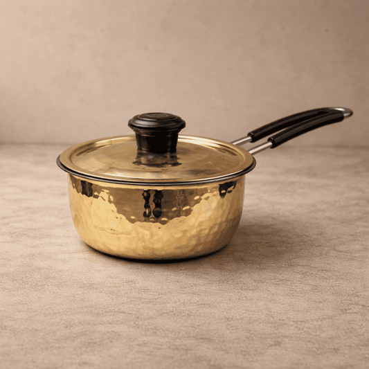 Tamira Pure Brass Saucepan With Insulated Handle & Lid, 1.5 litre