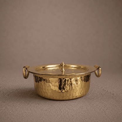 Tamira Pure Brass Flat Bottom Lagan With Lid, 2.5L