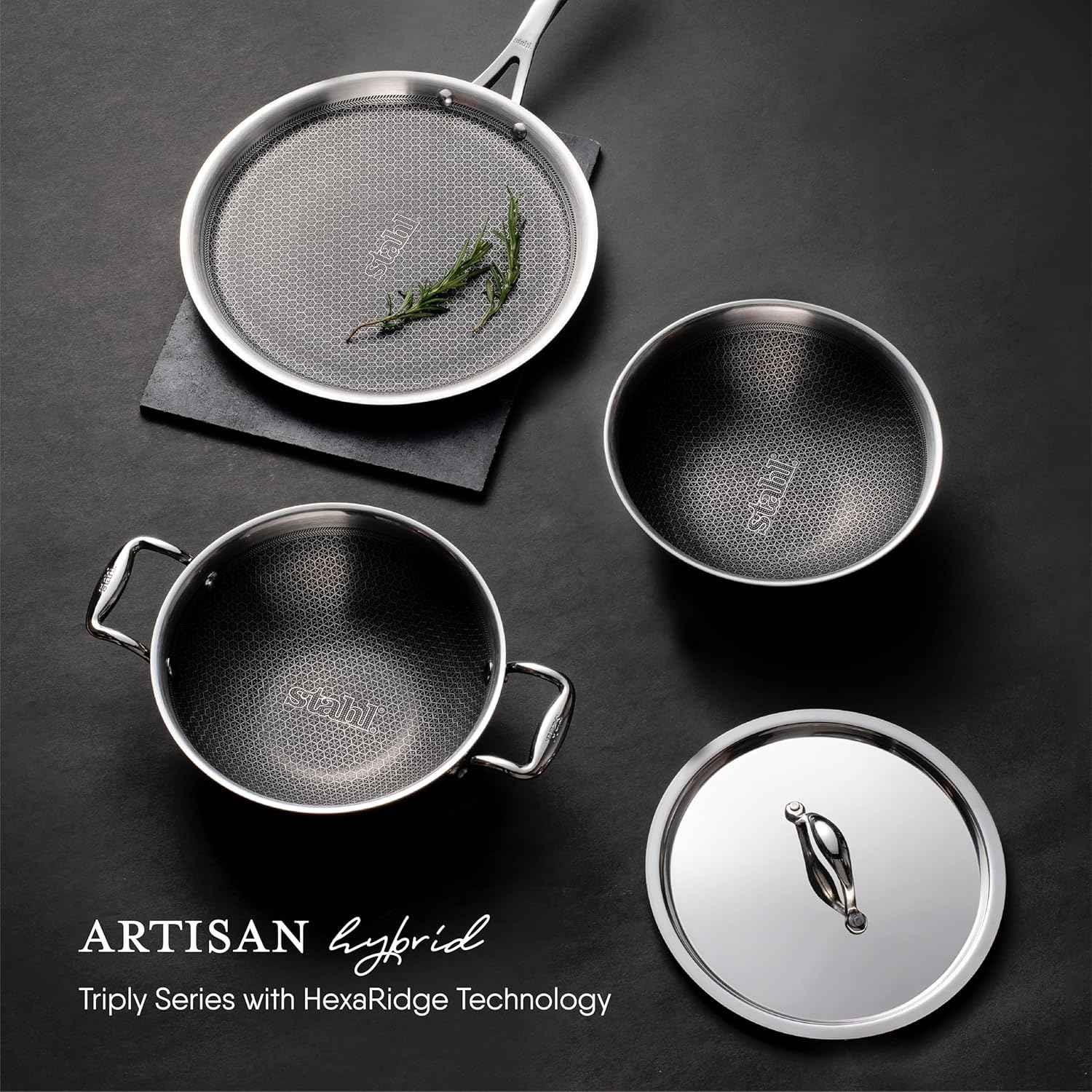 Stahl Artisan Hybrid Triply Non-Stick Kadhai with Lid, 26cm, 3.3 liters