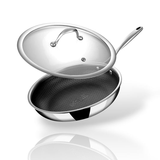 Stahl Artisan Hybrid Triply Fry Pan 26 cm 2 liters with a sleek design and glass lid for versatile cooking