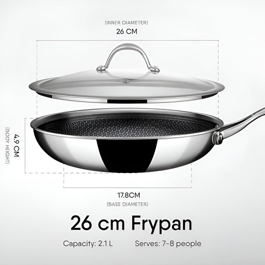 Stahl Artisan Hybrid Triply Fry Pan 26 cm 2 liters with lid and ergonomic design for even cooking