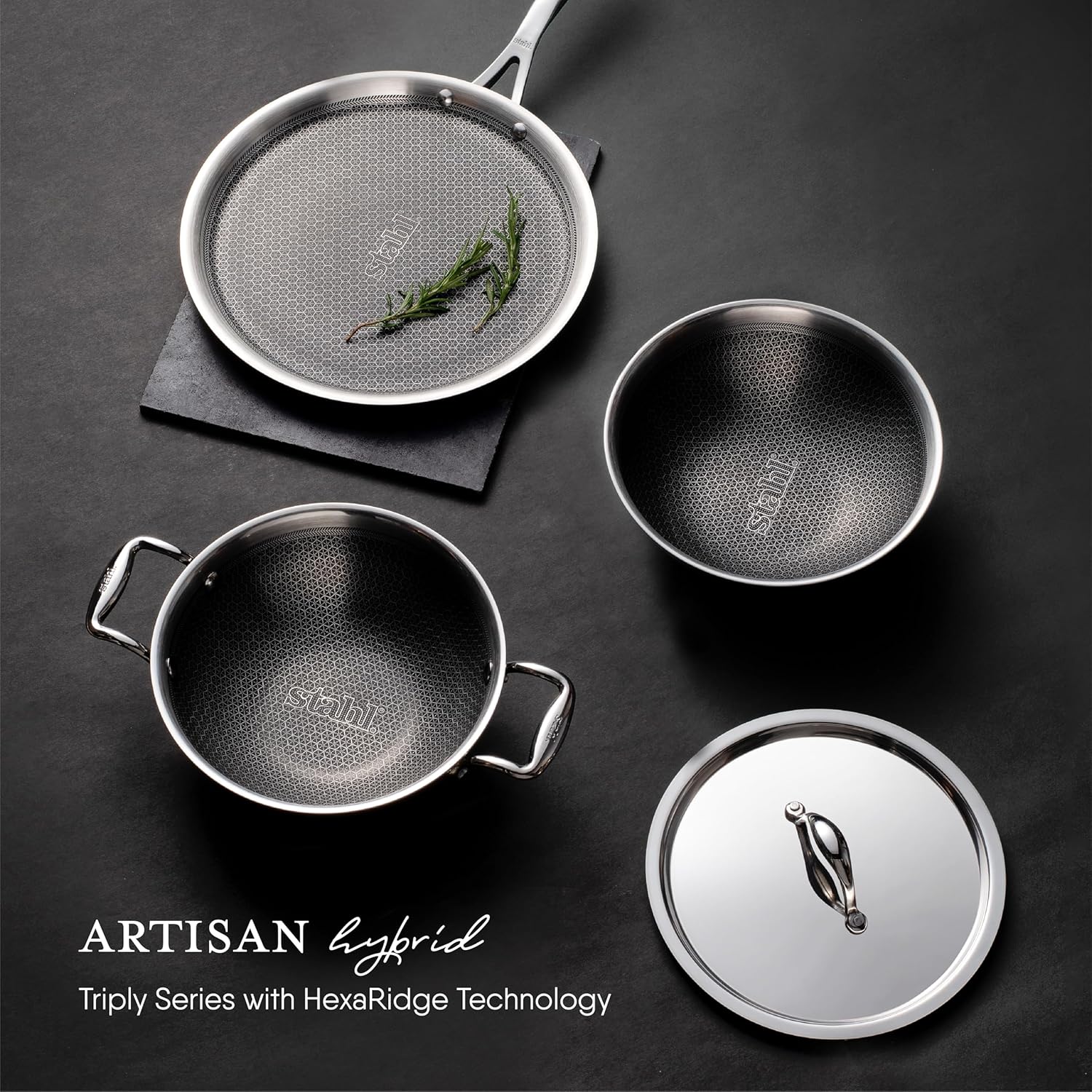Stahl Artisan Hybrid Triply Kadhai 24cm with HexaRidge Technology and stylish stainless steel finish