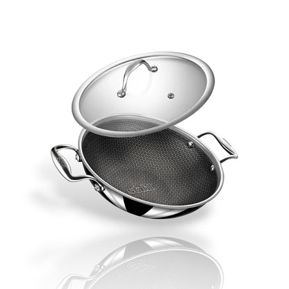 Stahl Artisan Hybrid Triply Kadhai 24cm with Glass Lid and Durable Non-Stick Interior for Versatile Cooking