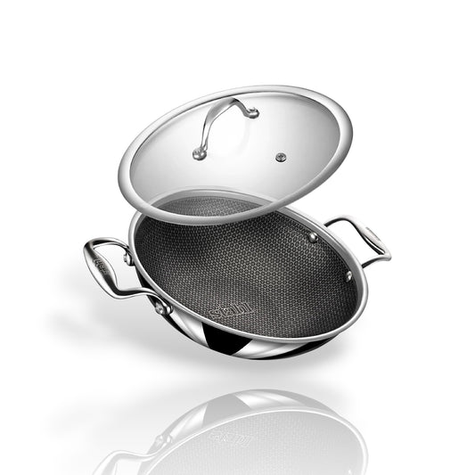 Stahl Artisan Hybrid Triply Kadhai 24cm with Glass Lid and Durable Non-Stick Interior for Versatile Cooking