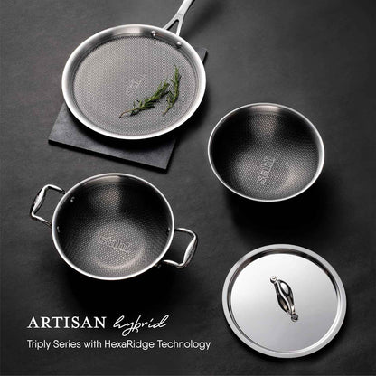 Stahl Artisan Hybrid Triply Non-Stick Kadhai with Lid, 28cm, 4.4 liters