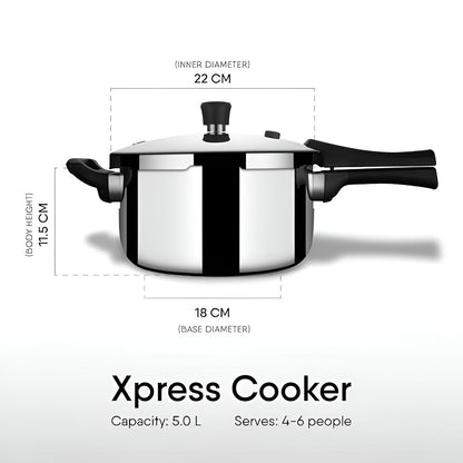 Stahl Xpress Triply Pressure Cooker 5 liters Broad with ergonomic handles for efficient cooking