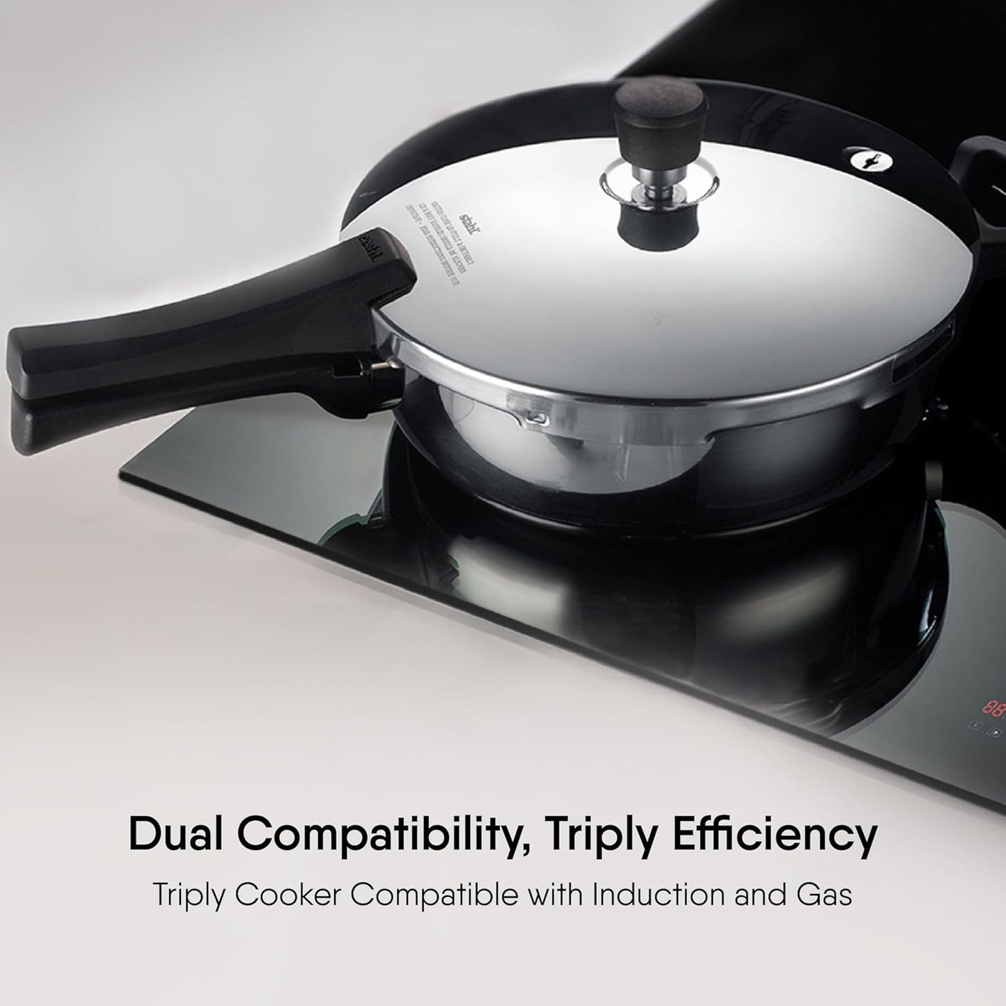 Stahl Xpress Triply Pressure Cooker 5 liters Broad with dual compatibility for induction and gas cooking