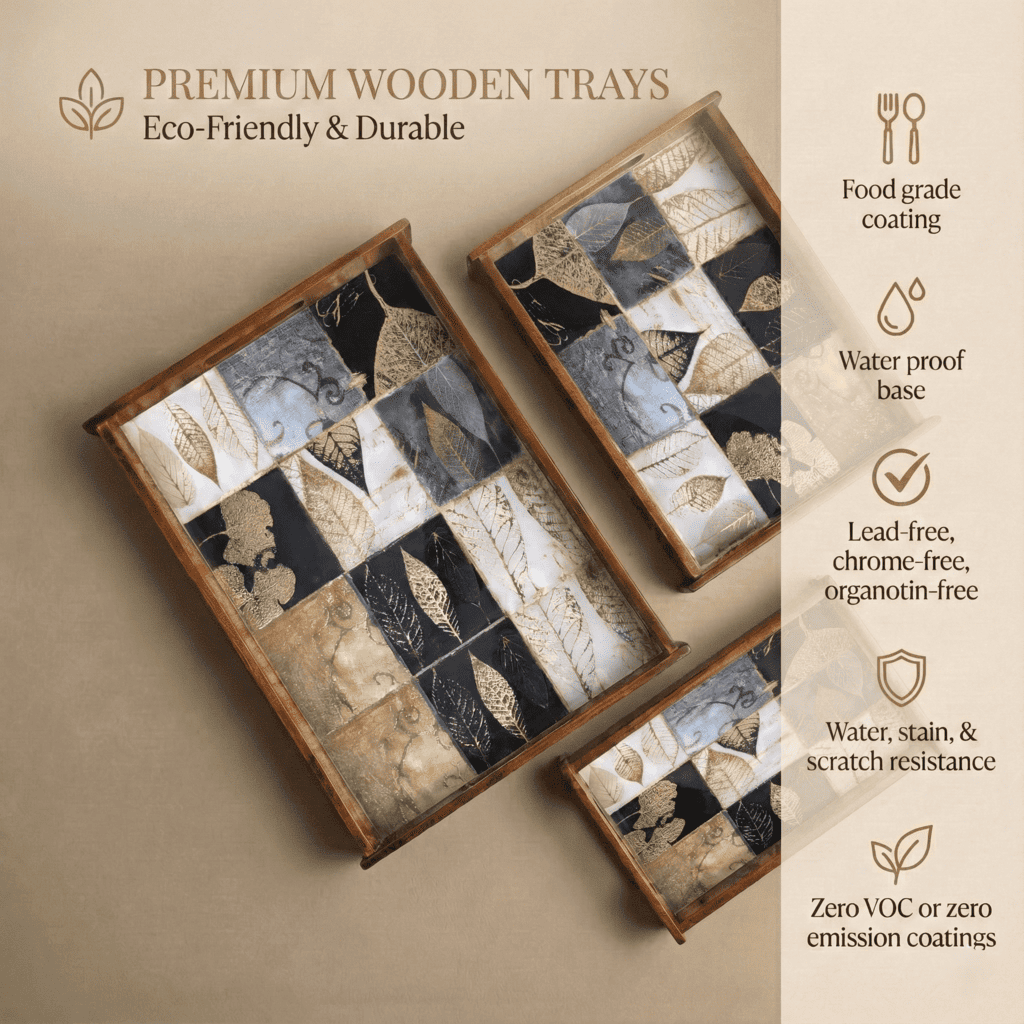 Teakwood serving tray Elegant Checkers set of 3 with eco-friendly, waterproof, and durable design