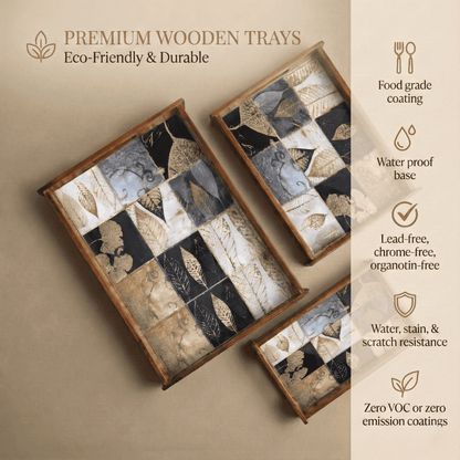 Teakwood serving tray Elegant Checkers set of 3 with eco-friendly, waterproof, and durable design