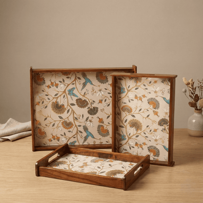 Acme Teakwood serving tray gardenia set of 3 with floral designs perfect for entertaining guests