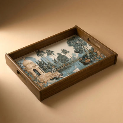 Tropical Serenity Wooden Serving Tray, Large, Premium Teak Wood
