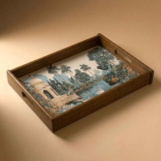 Tropical Serenity Wooden Serving Tray, Large, Premium Teak Wood