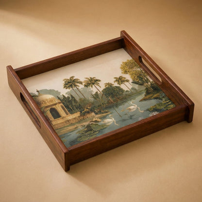 Tropical Serenity Wooden Serving Tray, Large Square, Premium Teak Wood
