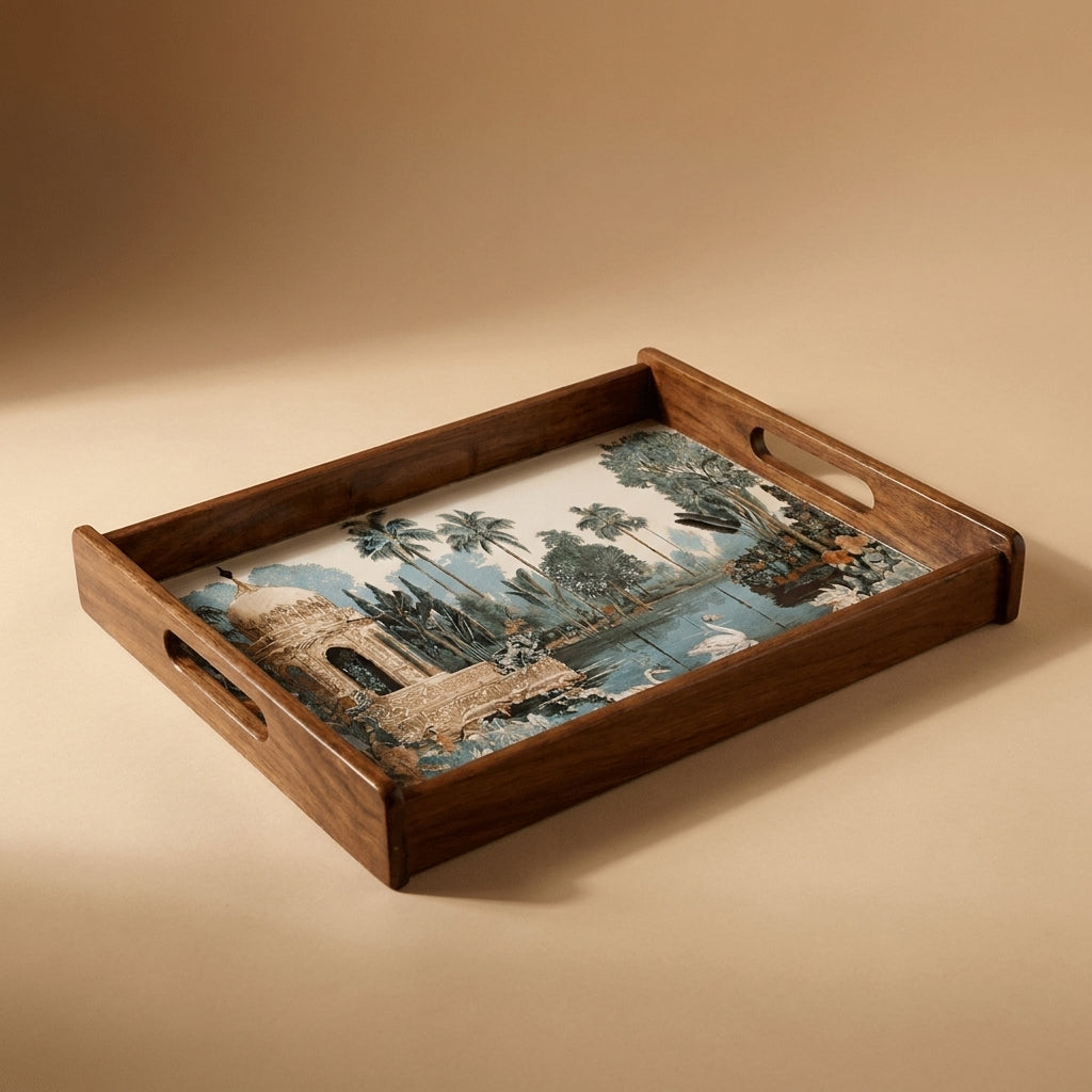 Tropical Serenity Wooden Serving Tray, Medium, Premium Teak Wood