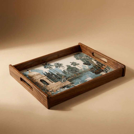 Tropical Serenity Wooden Serving Tray, Medium, Premium Teak Wood