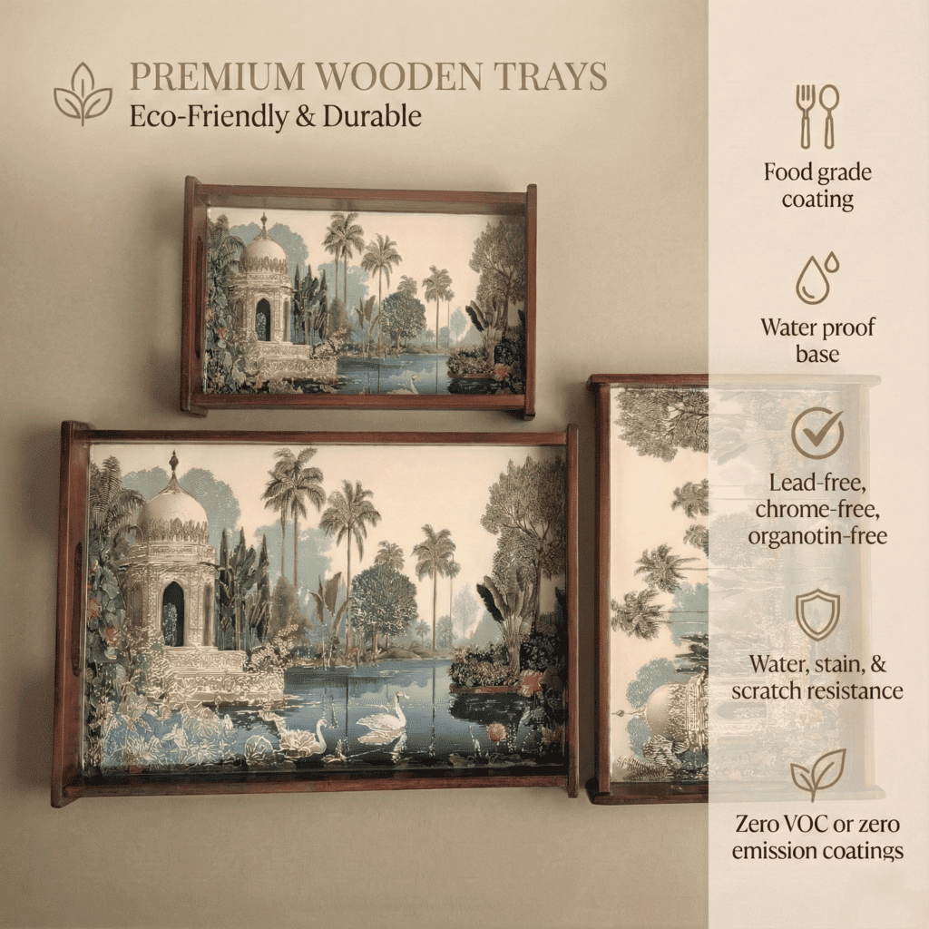 Tropical Serenity Wooden Serving Tray Set of 3 Teak Wood with eco-friendly and durable features