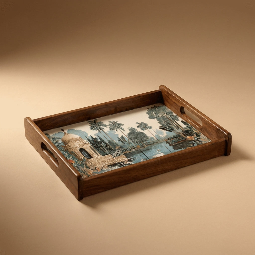 Tropical Serenity Wooden Serving Tray, Small, Premium Teak Wood