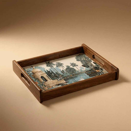 Tropical Serenity Wooden Serving Tray, Small, Premium Teak Wood