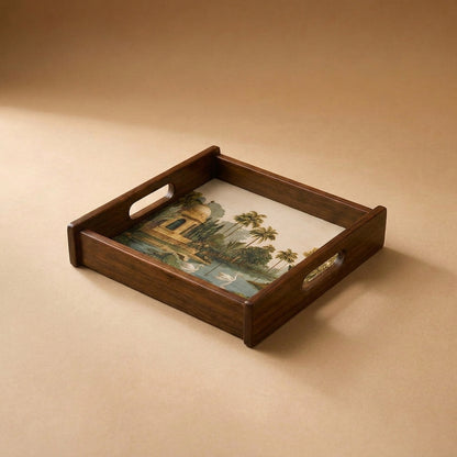 Tropical Serenity Wooden Serving Tray, Small Square, Premium Teak Wood