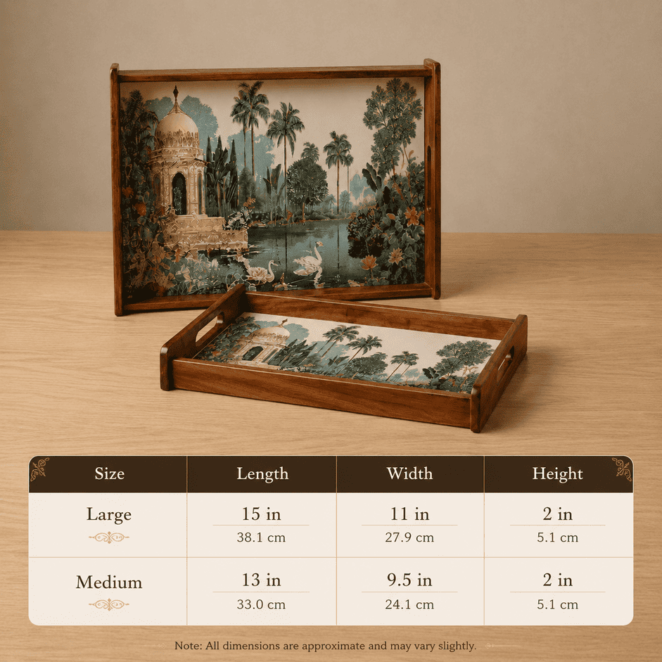 Tropical Serenity Wooden Serving Tray, Set of 2, Premium Teak Wood