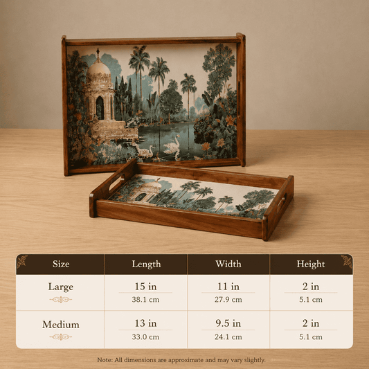 Tropical Serenity Wooden Serving Tray, Set of 2, Premium Teak Wood