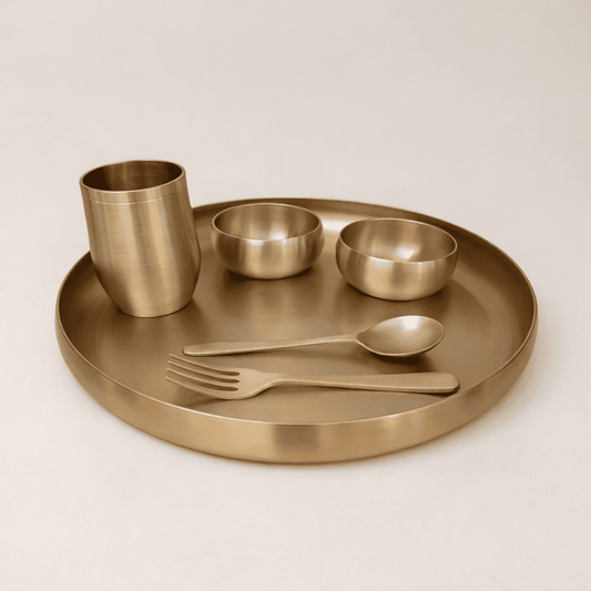 Kansa Thali Set Curve,  7 pcs