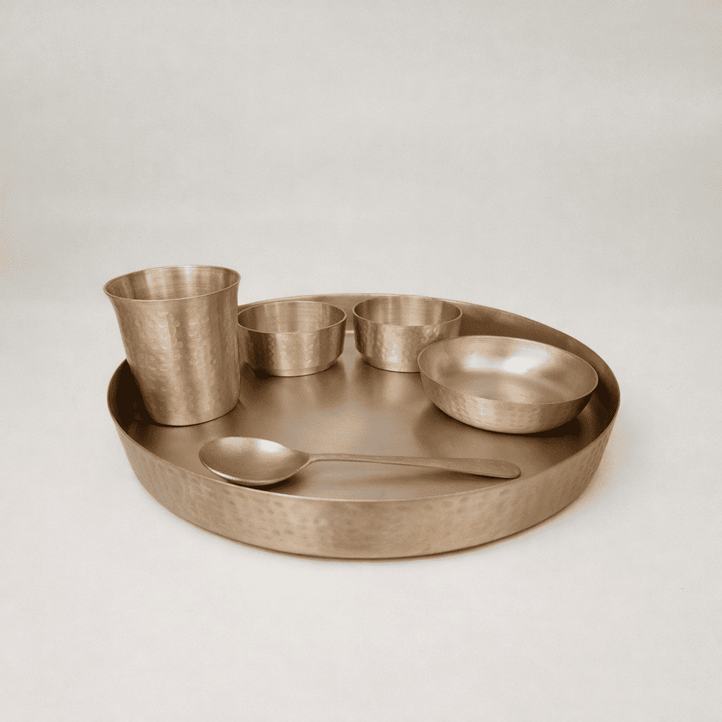 Kansa Thali Set Hammered,  7 pcs