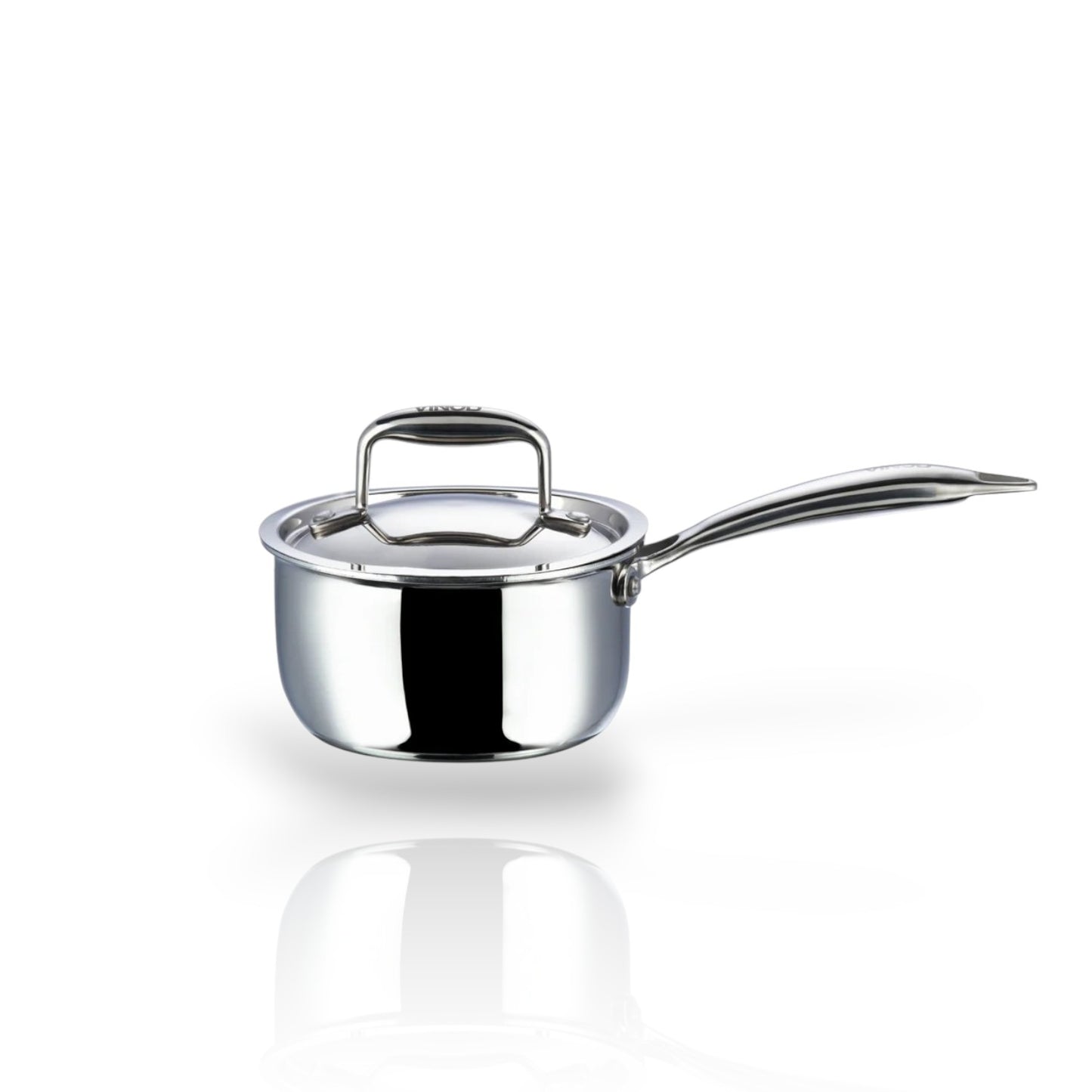 Vinod Platinum Triply Stainless Steel Saucepan 18cm 2.2L with a sleek handle and lid for efficient cooking