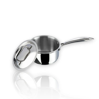 Vinod Platinum Triply Stainless Steel Saucepan 18cm 2.2L with a lid for versatile cooking